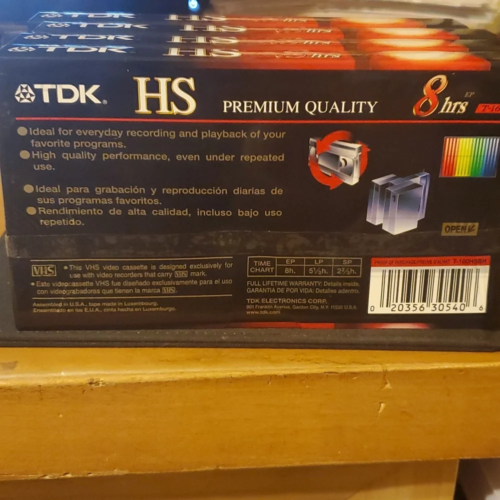 4 Pack TDK 8hr VHS Tapes New